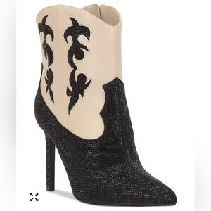 INC International Concepts Black & Cream Rhinestone Western Ankle Boots